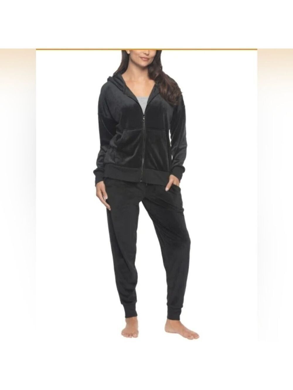 Two Piece Black Velour Hoodie & Jogger Set, XS, NWT